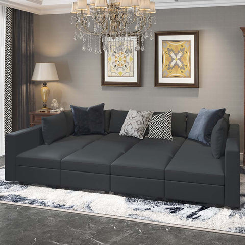 Ainfox 9 Seats + 9 Sides Modular Sectional Sofa Sleeper Sofa Flannel Sofa with Storage Seat