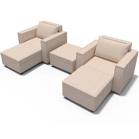 Ainfox 5-Seat Modular Sectional Sofa Sleeper Sofa Flannel Sofa with Storage Seat Beige