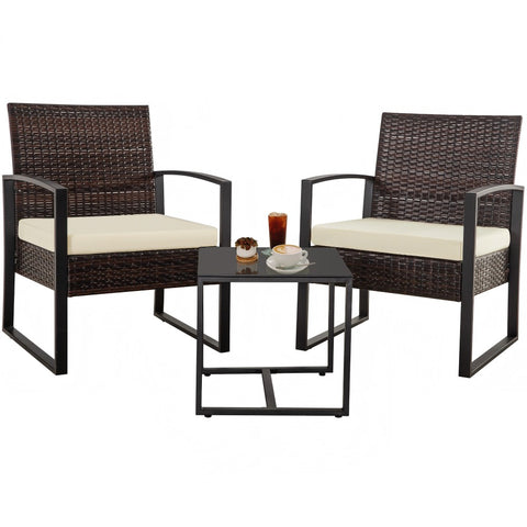 Ainfox 3 Pieces Outdoor Patio Sofa Set, Patio Bistro Set, All-Weather Wicker Conversation Set