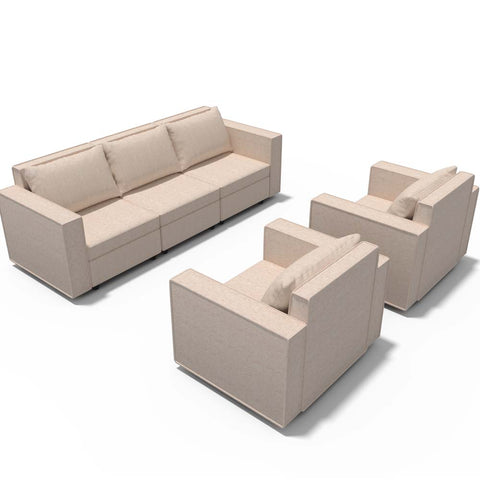 Ainfox 5-Seat Modular Sectional Sofa Sleeper Sofa Flannel Sofa with Storage Seat Beige