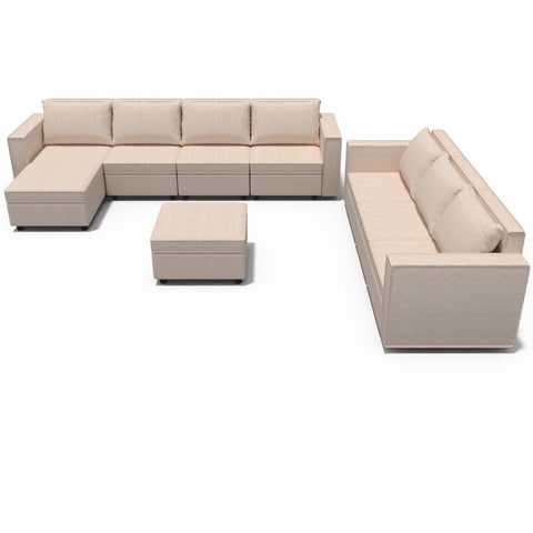 Ainfox 9-Seat Modular Sectional Sofa Sleeper Sofa Flannel Sofa with Storage Seat Beige