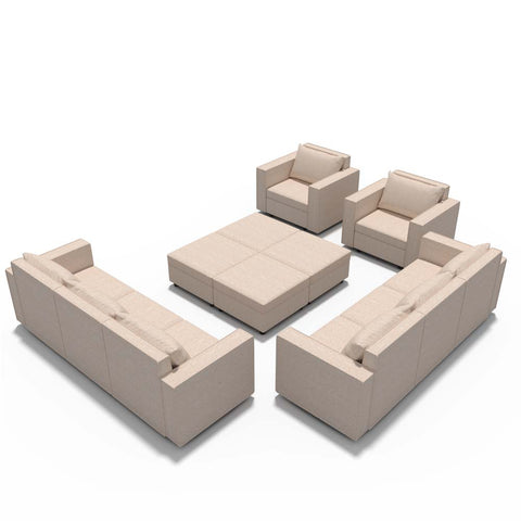 Ainfox 8-Seat and 4-ottoman Modular Sectional Sofa Sleeper Sofa Flannel Sofa with Storage Seat