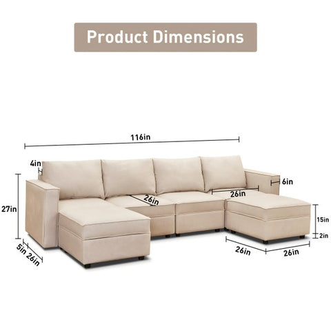 Ainfox U Shaped Storage Module Sofa Six Seats Adjust Armrest Beige
