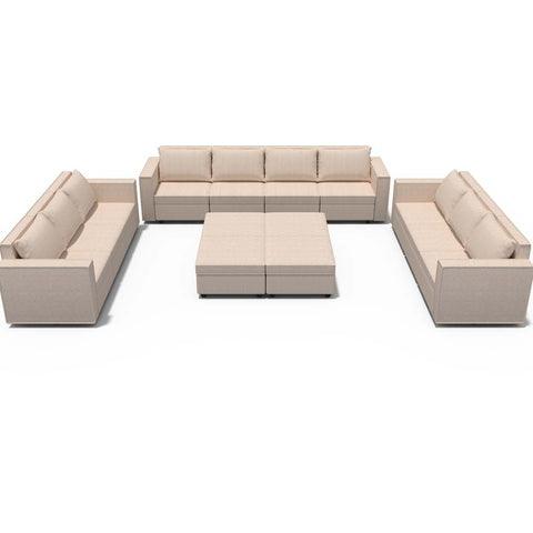 Ainfox 14-Seat Modular Sectional Sofa Sleeper Sofa Flannel Sofa with Storage Seat Beige