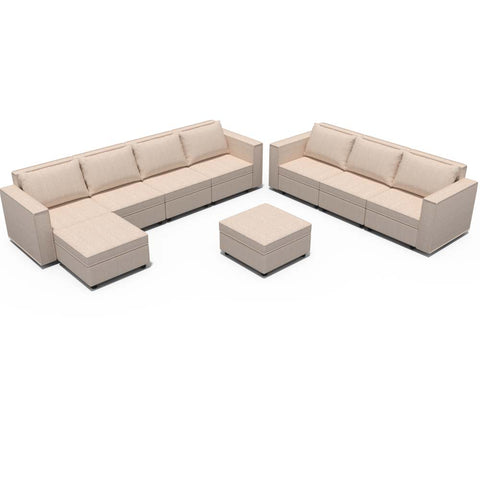 Ainfox 9-Seat Modular Sectional Sofa Sleeper Sofa Flannel Sofa with Storage Seat Beige