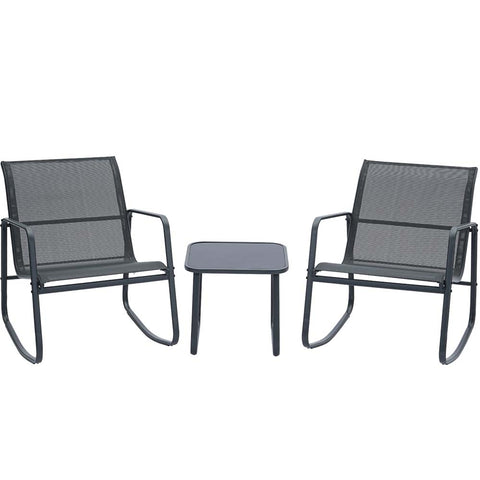 Ainfox 3 Piece Balcony Bistro Set, Outdoor Furniture with Textilene Chairs & Coffee Table, Black