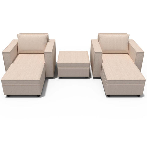 Ainfox 5-Seat Modular Sectional Sofa Sleeper Sofa Flannel Sofa with Storage Seat Beige