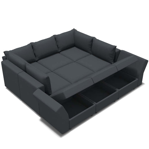 Ainfox 9 Seats + 9 Sides Modular Sectional Sofa Sleeper Sofa Flannel Sofa with Storage Seat