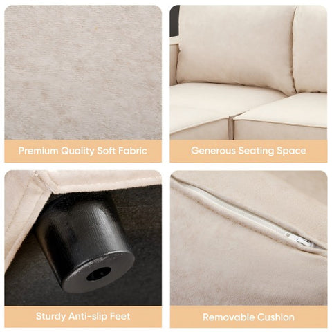 Ainfox L Shaped Storage Module Sofa Four Seats Adjust Armrest Beige