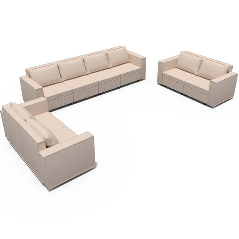Ainfox 8-Seat Modular Sectional Sofa Sleeper Sofa Flannel Sofa with Storage Seat Beige