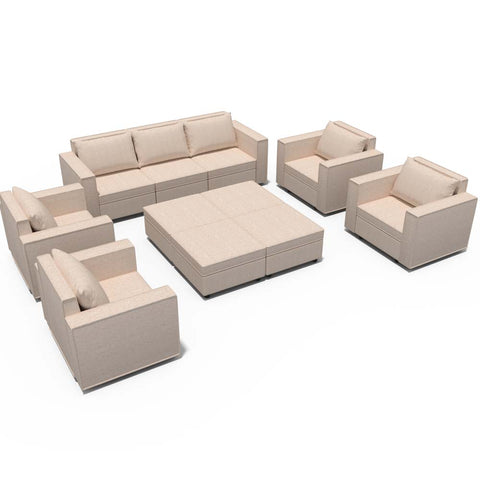 Ainfox 11-Seat Modular Sectional Sofa Sleeper Sofa Flannel Sofa with Storage Seat Beige