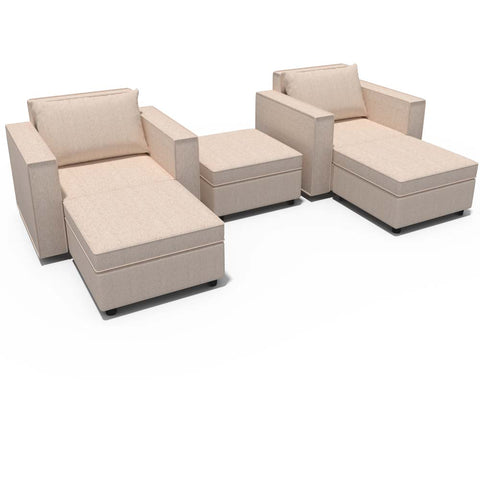 Ainfox 5-Seat Modular Sectional Sofa Sleeper Sofa Flannel Sofa with Storage Seat Beige