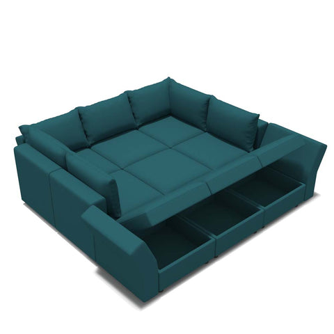 Ainfox 9 Seats + 9 Sides Modular Sectional Sofa Sleeper Sofa Flannel Sofa with Storage Seat