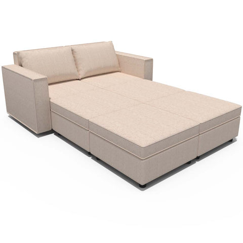 Ainfox 6-Seat Modular Sectional Sofa Sleeper Sofa Flannel Sofa with Storage Seat Beige
