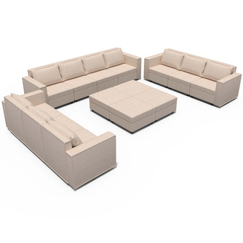 Ainfox 14-Seat Modular Sectional Sofa Sleeper Sofa Flannel Sofa with Storage Seat Beige