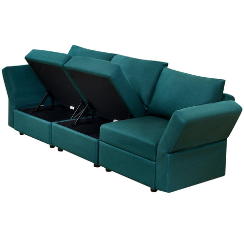 Ainfox 3 Seats Modular Sectional Green Sofa Couch With Storage