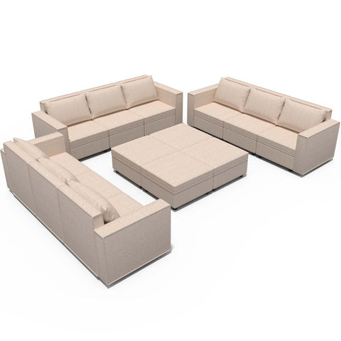 Ainfox 13-Seat Modular Sectional Sofa Sleeper Sofa Flannel Sofa with Storage Seat Beige