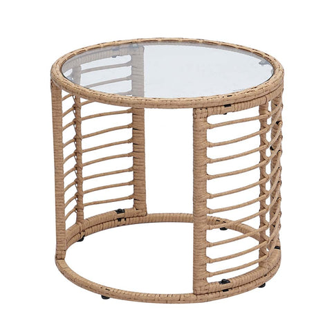 Ainfox 3 PCS Wicker Sofa Patio Bistro Set, Patio Furniture with Glass Top Table and Cushions