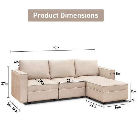 Ainfox L Shaped Storage Module Sofa Four Seats Adjust Armrest Beige