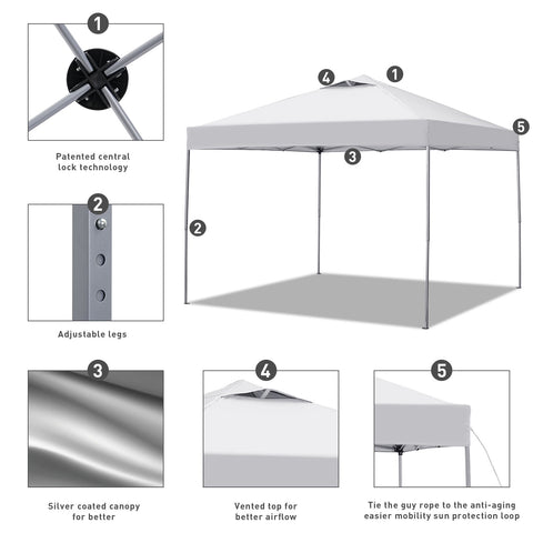 Ainfox 10ft X10ft Ventilated Top Patio Canopy For Outdoor With Four Sandbags