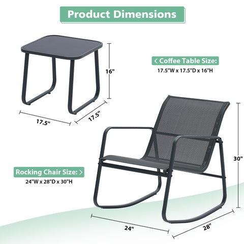 Ainfox 3 Piece Balcony Bistro Set, Outdoor Furniture with Textilene Chairs & Coffee Table, Black