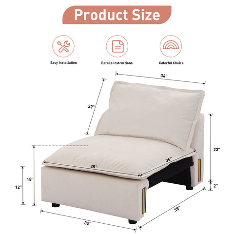 Ainfox Module Sofa Oversized Sectional Sofa White For Living Room