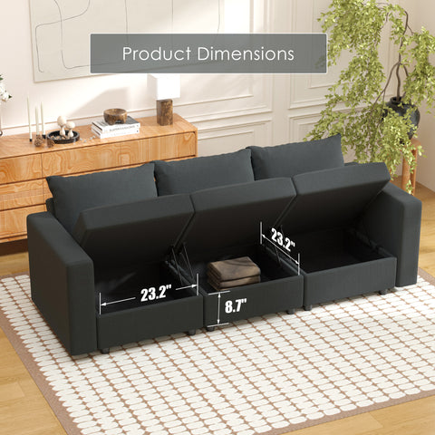 Ainfox 3 Seats Modular Sectional Green Sofa Couch With Storage Gray