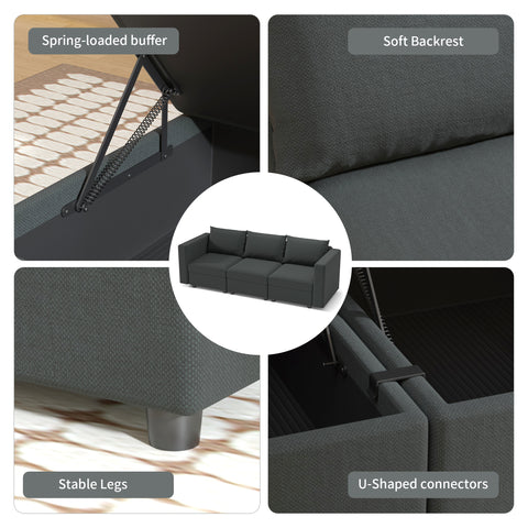 Ainfox 3 Seats Modular Sectional Green Sofa Couch With Storage Gray