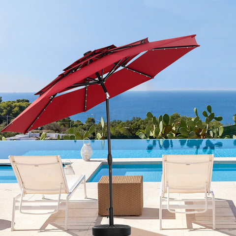 Ainfox 3 Tiers Patio Table Umbrella with Solar Lights Outdoor 10, Tilt and Crank, 8 Sturdy Ribs, Solar Power, With Seven Different Colors