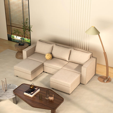 Ainfox Storage Module Sofa Five Seats Adjust Armrest Beige