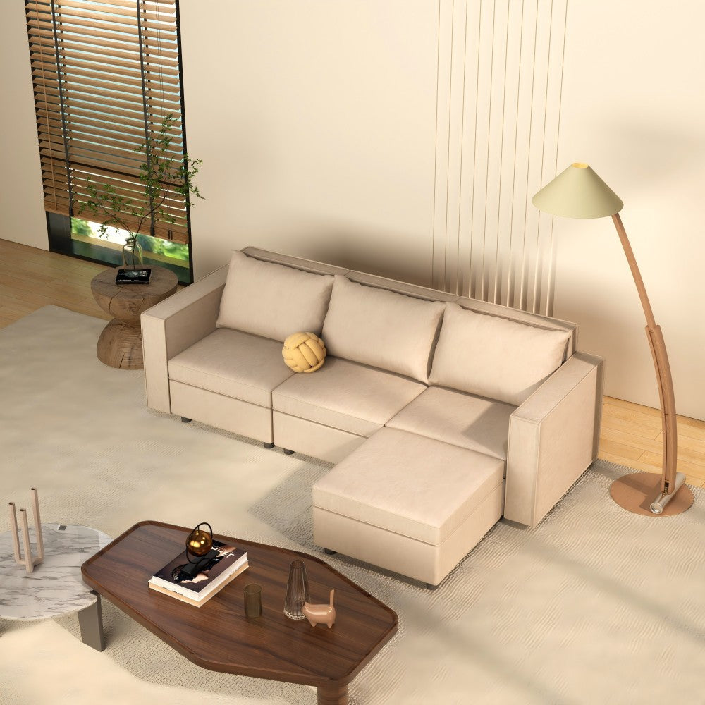 L Shaped Storage Module Sofa Four Seats Adjust Armrest