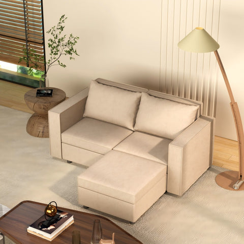 Ainfox Storage Module Sofa Loveseat Sofa With Ottoman Beige