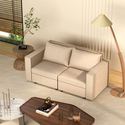 Ainfox Loveseat Module Sofa Sectional Couch with Storage, Beige