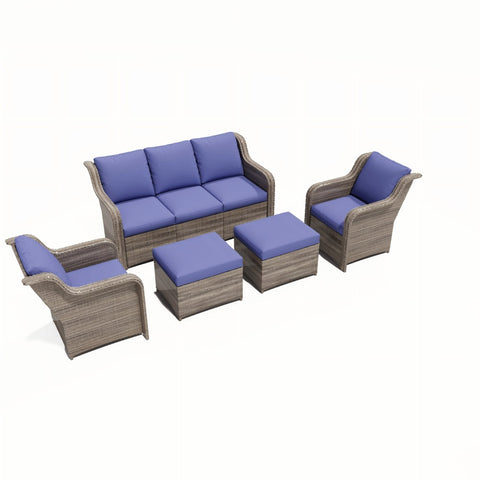 Ainfox 5 Pieces Patio Furniture Sofa Set Blue