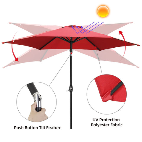 Ainfox 9ft Lake Blue Patio Umbrella with Push Button Tilt and Crank, UV and Waterproof Canopy