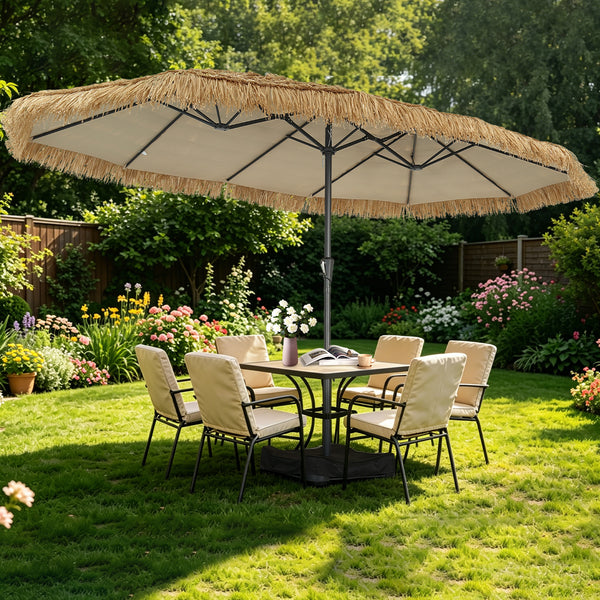 Ainfox Thatched Tiki Patio Umbrella, Outdoor Market Umbrella 7.5FT/9FT/13FT/15FT for Garden, Deck, Backyard, Pool, Beach