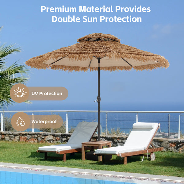 Ainfox Thatched Tiki Patio Umbrella, Outdoor Market Umbrella for Garden, Deck, Backyard, Pool, Beach
