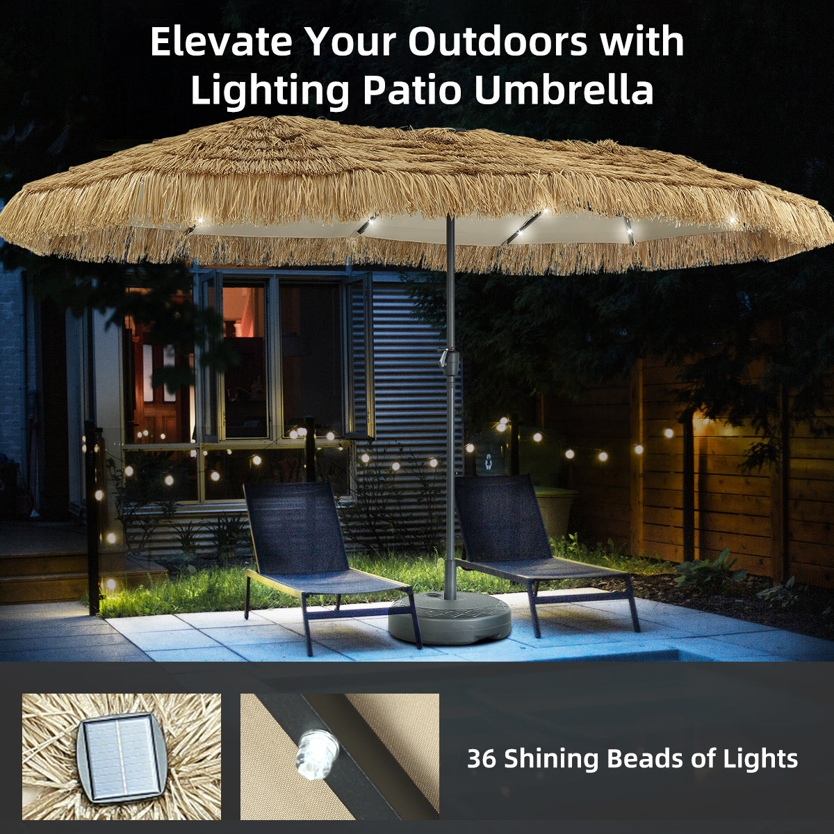 Ainfox Thatched Tiki Patio Umbrella, Outdoor Market Umbrella 7.5FT/9FT/13FT/15FT for Garden, Deck, Backyard, Pool, Beach