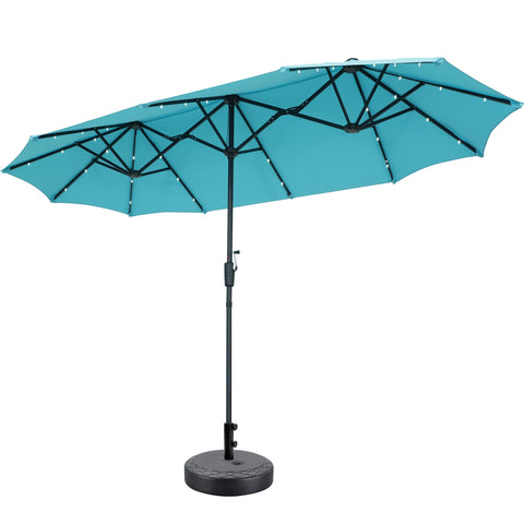 Ainfox 13ft Outdoor Patio Umbrella with Lights and Decorative Pattern Umbrella Base