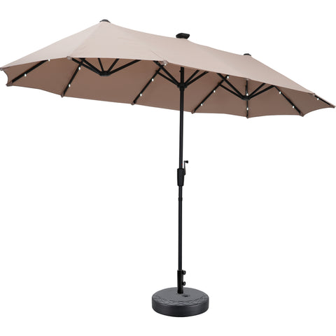 Ainfox 13ft Outdoor Patio Umbrella with Lights and Decorative Pattern Umbrella Base
