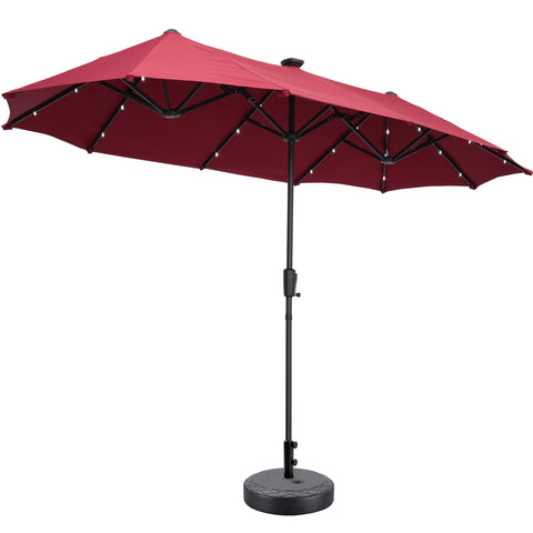 Ainfox 13ft Outdoor Patio Umbrella with Lights and Decorative Pattern Umbrella Base