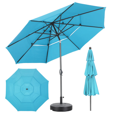 Ainfox 10FT 3 tier vented Outdoor Table Umbrella with Partern Umbrella Base For Beach Market Backyard Camping