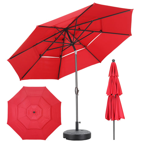 Ainfox 10FT 3 tier vented Outdoor Table Umbrella with Partern Umbrella Base For Beach Market Backyard Camping