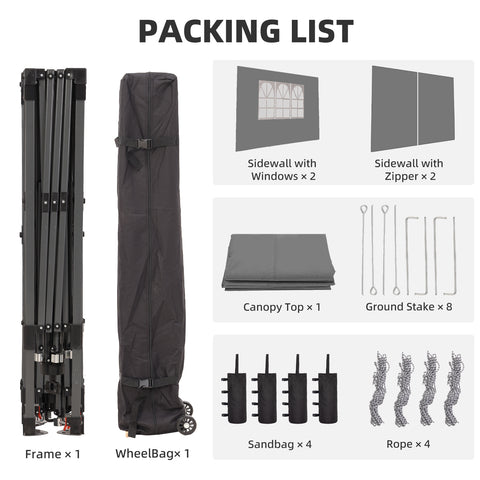 Ainfox 12ftx12ft Pop Up Canopy Tent with 4 Sidewalls One Push Tent Canopy with Wheeled Carry Bag, 8 Stakes and 4 Ropes