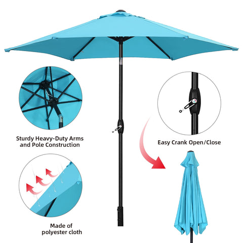 Ainfox 9ft Lake Blue Patio Umbrella with Push Button Tilt and Crank, UV and Waterproof Canopy