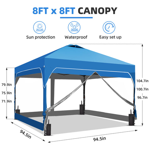 Ainfox 8ft x 8ft Pop Up Canopy Beach Tent with 4 Removable Clear PVC Sidewalls for Events, Parties, Camping