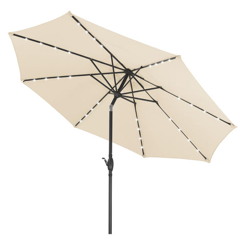 Ainfox 10FT Large Solar Patio Umbrella with Crank Handle Outdoor Umbrella Market Umbrella for Backyard Deck Poolside With 32 LED Lights