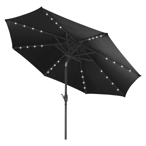 Ainfox 10FT Large Solar Patio Umbrella with Crank Handle Outdoor Umbrella Market Umbrella for Backyard Deck Poolside With 32 LED Lights