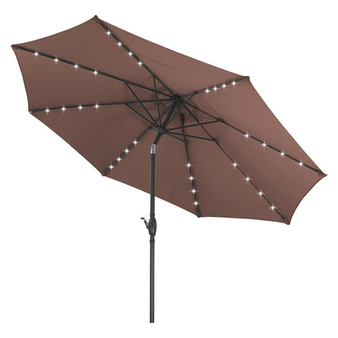 Ainfox 10FT Large Solar Patio Umbrella with Crank Handle Outdoor Umbrella Market Umbrella for Backyard Deck Poolside With 32 LED Lights