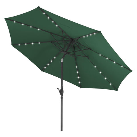 Ainfox 10FT Large Solar Patio Umbrella with Crank Handle Outdoor Umbrella Market Umbrella for Backyard Deck Poolside With 32 LED Lights